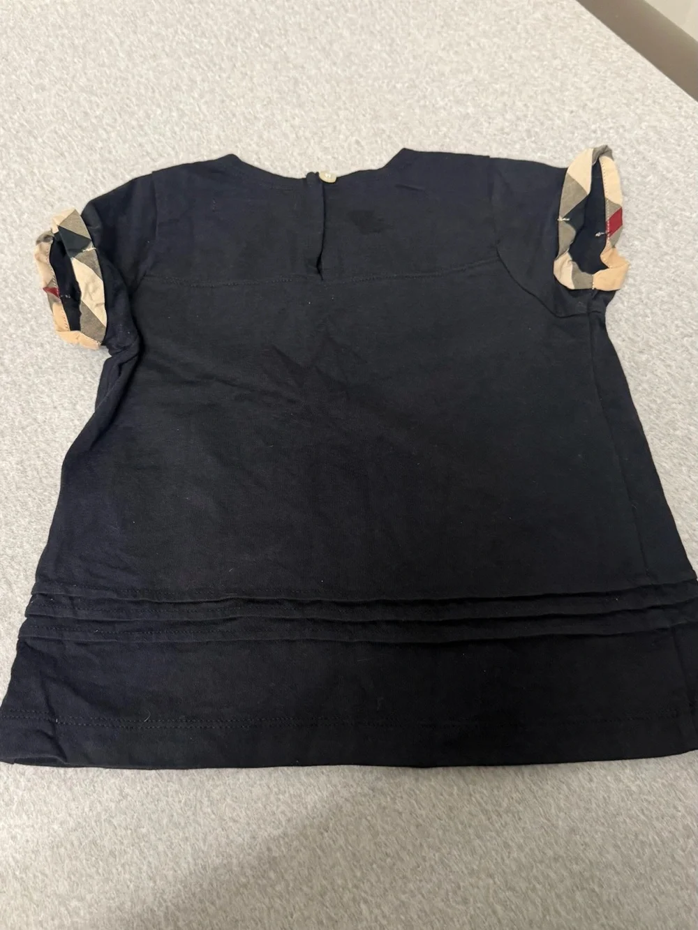 Burberry Black Top with Tan Plaid Shorts